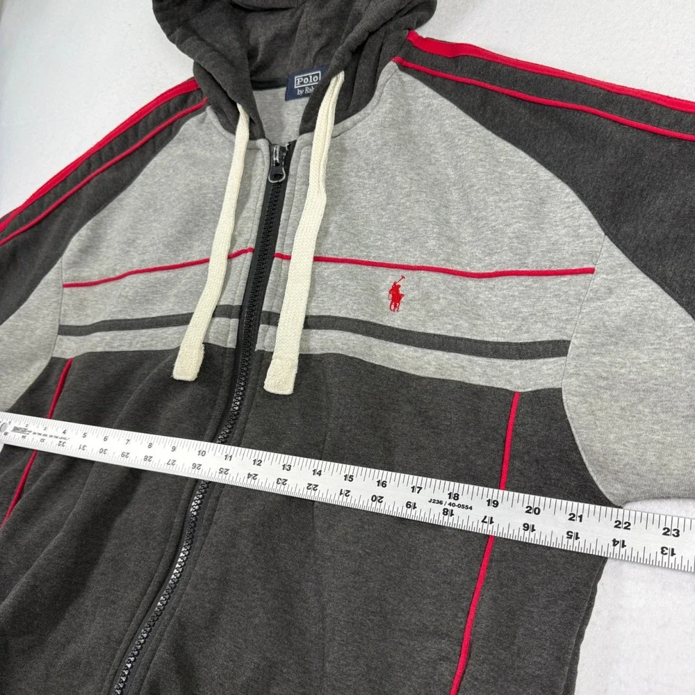 Vintage 90s Polo Ralph Lauren Hoodie Mens M Fits L Gray Red Colorblock Zip Y2K